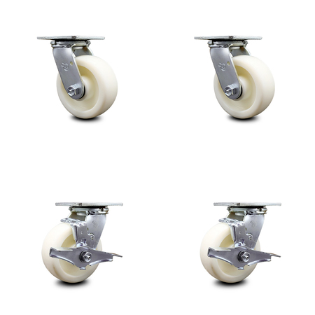 SERVICE CASTER 5 Inch Nylon Swivel Caster Set with Ball Bearings 2 Brakes SCC-30CS520-NYB-2-TLB-2